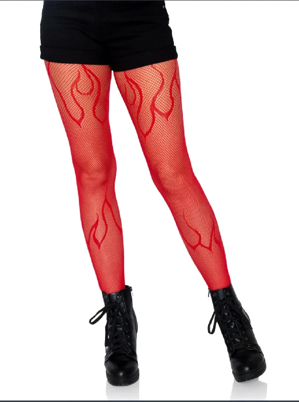 Nipple covers for reducing nipple visibility-Red Flame Fishnet Tights