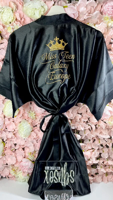 Stylish women's robes for casual wear-Kids | Personalised Satin Robes | Black