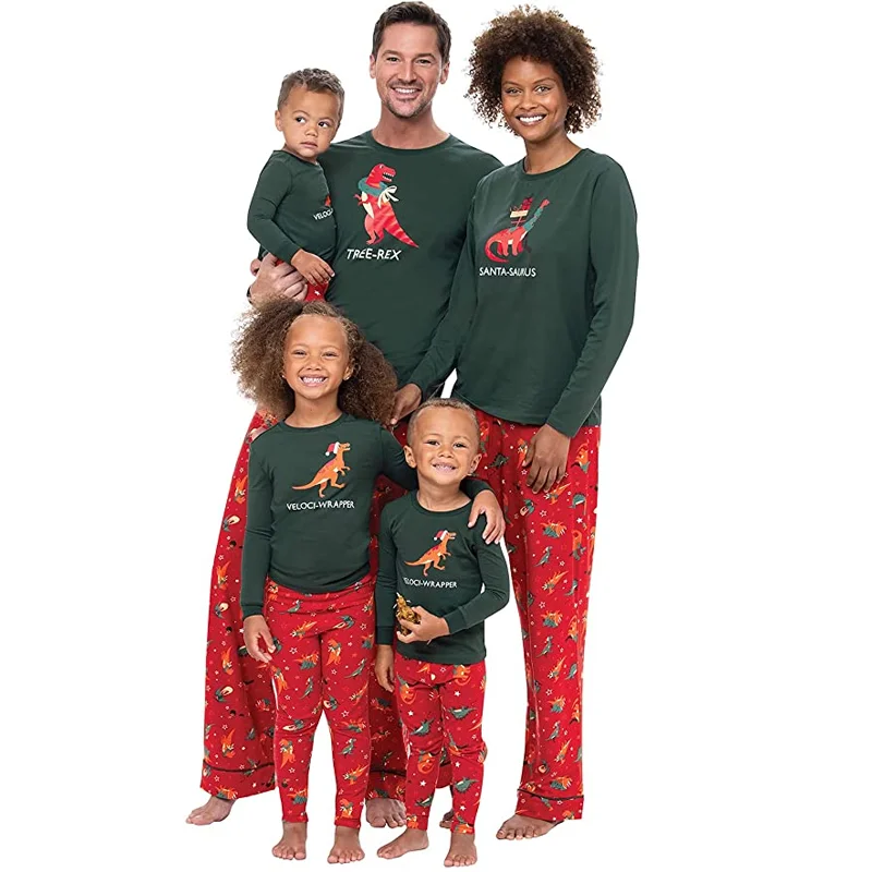 Comfortable mother and kid same suit for rest days-Family Christmas Dino Matching Set