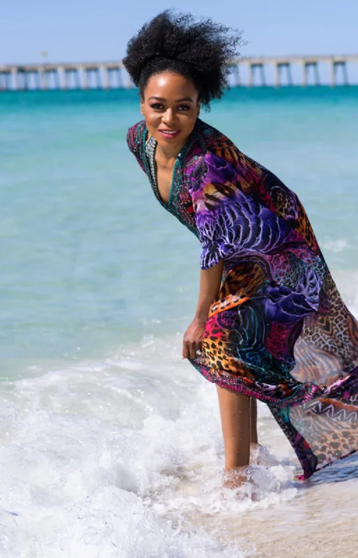 Comfortable women's robes for lounging after work-Blakeline Kimono: Purple Rain