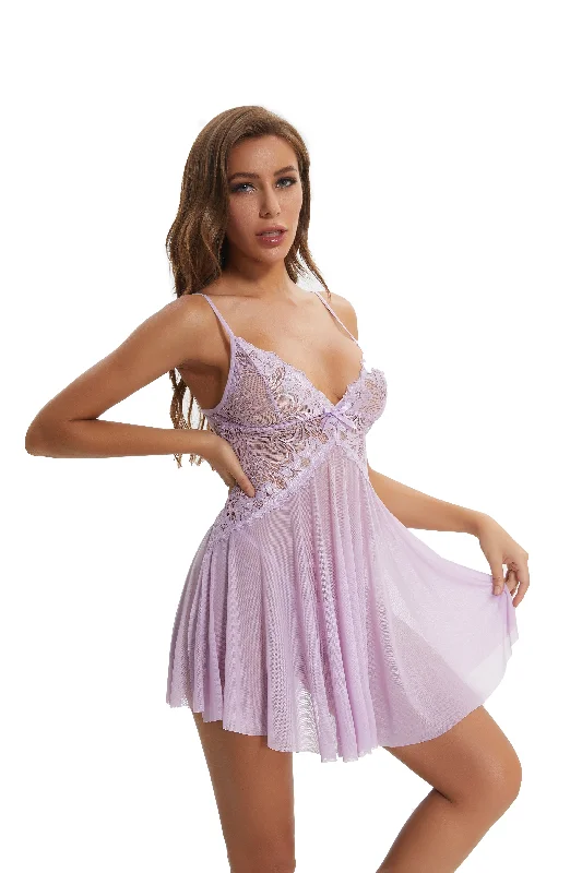 Women's sexy nightwear with modern, seductive cut-Adsexy Mysterious and Sexy Lavender Lace Babydoll
