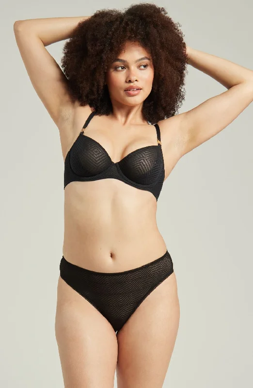 Beautiful lace lingerie sets for evening wear-The Sheer Deco High Leg Brief Black