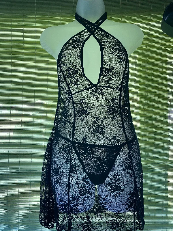 Soft satin women's sexy nightwear for luxurious feel-FALL HEAD OVER HEELS BLACK LACE BABYDOLL Soft satin women's sexy nightwear for luxurious feel-FALL HEAD OVER HEELS BLACK LACE BABYDOLL