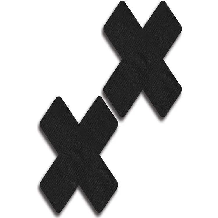 Nipple covers for smooth and seamless body wear-SOLID BLACK CROSS NIPPLE PASTIES