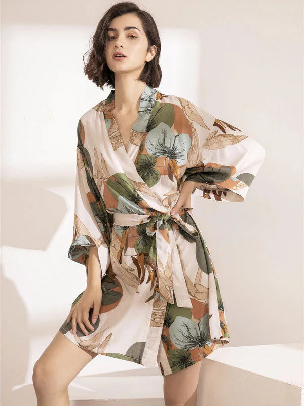 Women's robes with delicate satin fabric-Robe de Chambre en Satin pour Femme "Paradis Palmier" Women's robes with delicate satin fabric-Robe de Chambre en Satin pour Femme "Paradis Palmier"