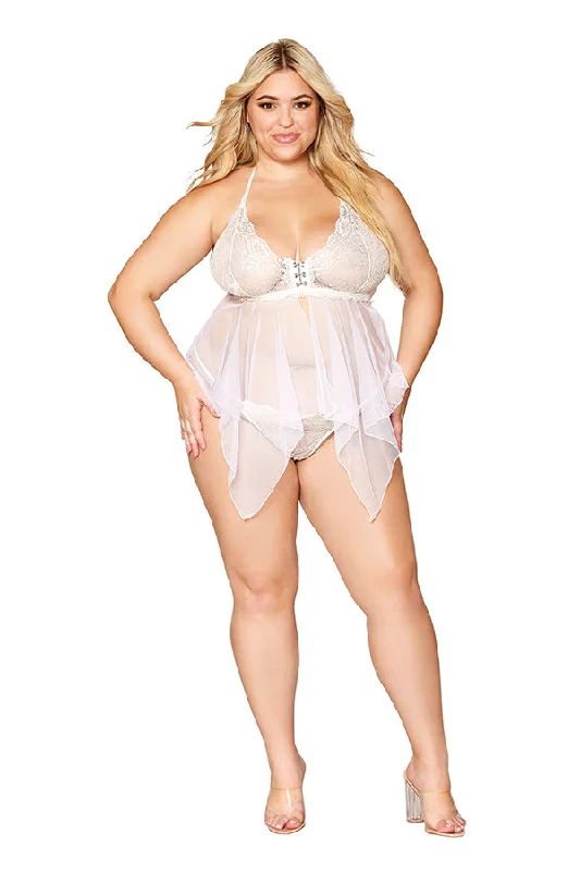 Sexy dress for sheer fabric style-Lace and mesh babydoll and G-string set