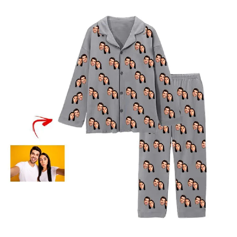 Mother and kid same suit for family outings-Personalised Pyjamas Happy You And Me Grey