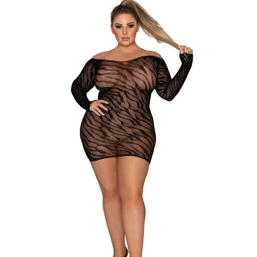 Cozy women's sexy nightwear with breathable fabric-Seamless Zebra Patterned Off-Shoulder Chemise