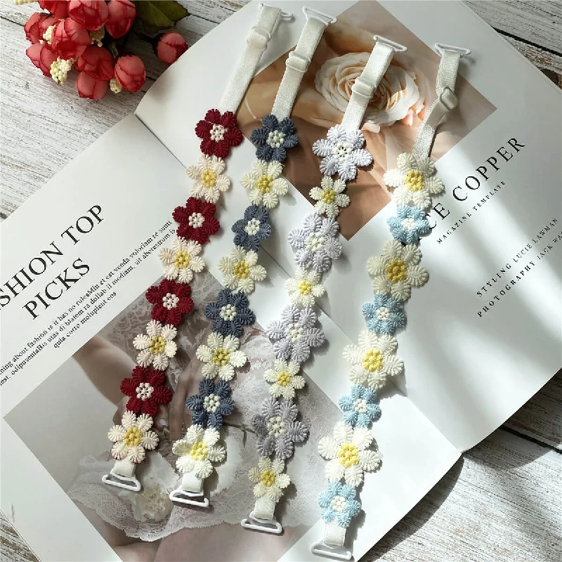 Nipple covers for body shaping outfits-Flower Lace Bra Strap