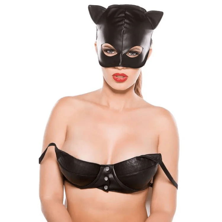 Nipple covers for easy removal-Faux Leather Cat Mask