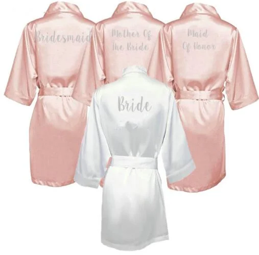 Women's robes for a relaxing spa-like feel-dark pink robe silver letter kimono personalised satin pajamas wedding robe bridesmaid sister mother of the bride robes