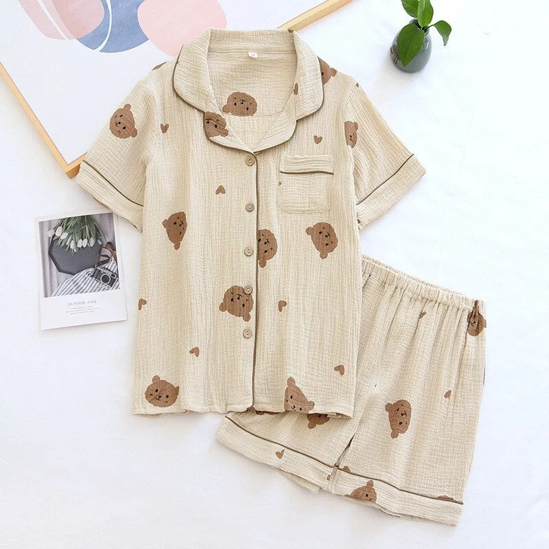Chic matching mother and kid same suit for stylish days-Couple Short Sleeve Bear Pattern 2 Piece Pajamas Set Chic matching mother and kid same suit for stylish days-Couple Short Sleeve Bear Pattern 2 Piece Pajamas Set