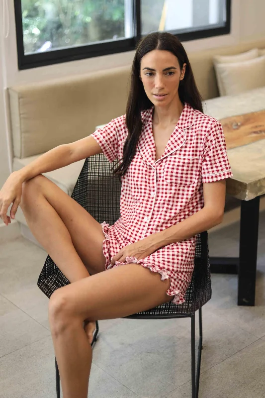 Matching mother and kid same suit for cozy family nights-Gingham Cozy Cotton Women's Boxer Set