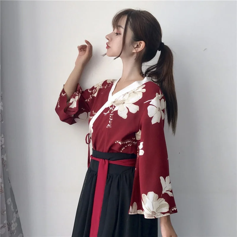 Comfortable women's robes for warm evenings-Retro Japanese Style Vintage Haori Kawaii Girls Women Foral Kimono Dress for Party Yukata Asian Clothes Skirts Vestidos Hot Sale