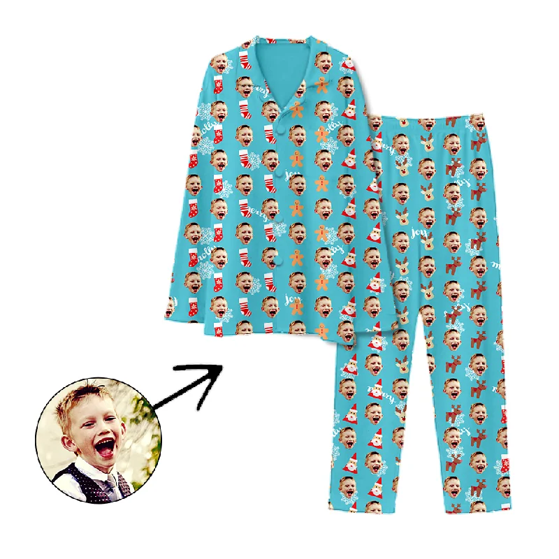 Matching mother and kid same suit for family beach trips-Personalised Pyjamas Christmas Socks And Gingerbread Man
