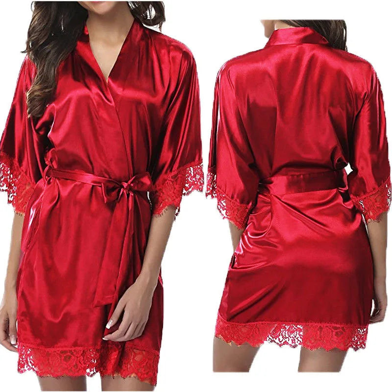 Sexy lingerie for effortless charm-Sexy Lace Satin Silk Nightdress - Plus Size Babydoll