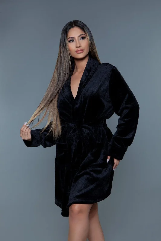 Soft women's robes with cozy feel-Geovan Plush Robe Black