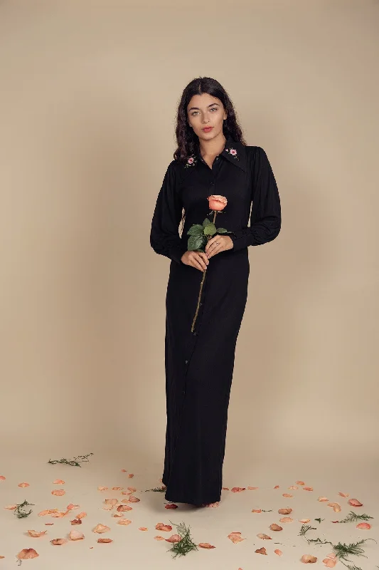 Soft cotton robes for women with cozy material-Rose Embroidered Morning Robe