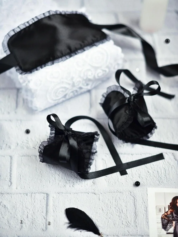 Nipple covers for all types of tops-Erotic Set: Satin Handcuffs and Blindfold