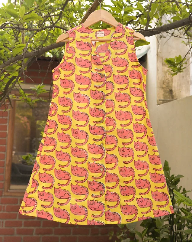 Matching mother and kid same suit for movie nights-Meow Cotton Dress for Girls