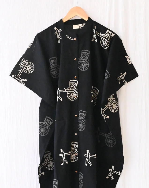 Trendy mother and kid same suit for family photoshoots-Baggie Hand Block Printed Cotton Kaftan Shirt