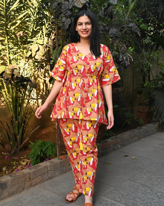 Matching mother and kid same suit for family bonding-Toucan Original Chill Jams - Kaftan Pyjama Cotton Co-ord Set