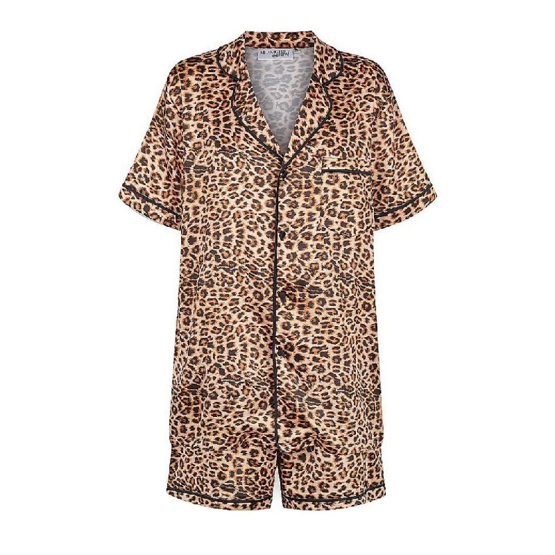 Matching mother and kid same suit for summer holidays-Limited Edition Satin Personalised Pyjama Set - Short Sleeve Leopard Print