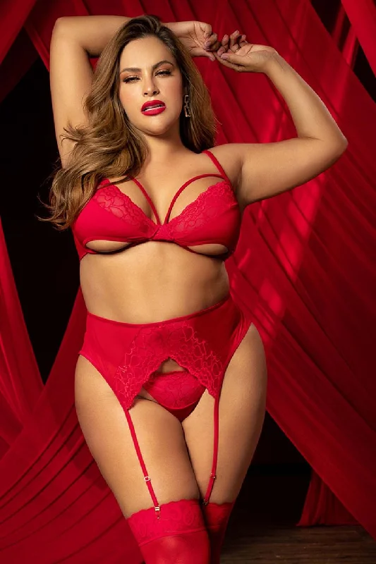 Sexy lingerie with bold design-Mapale 8726X Three Piece Set Color Red