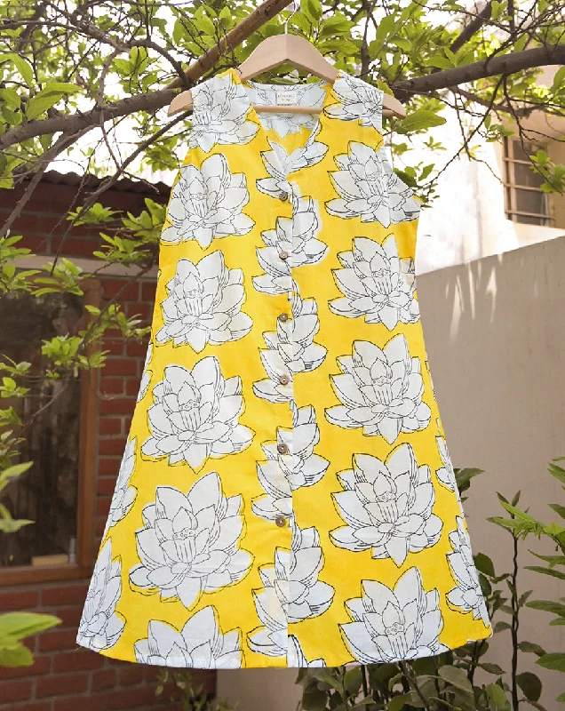 Matching family outfits mother and kid same suit-Mallika Yellow Dress for Girls