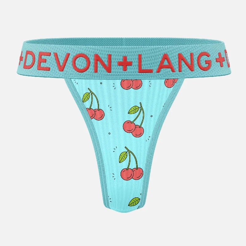 Lace-edge women's panties for elegance-Bria V-Thong - Cherries