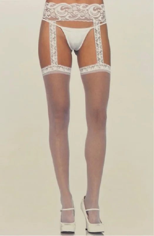 Nipple covers for comfortable and seamless fit-Sheer Thigh-high Lace Garter Belt