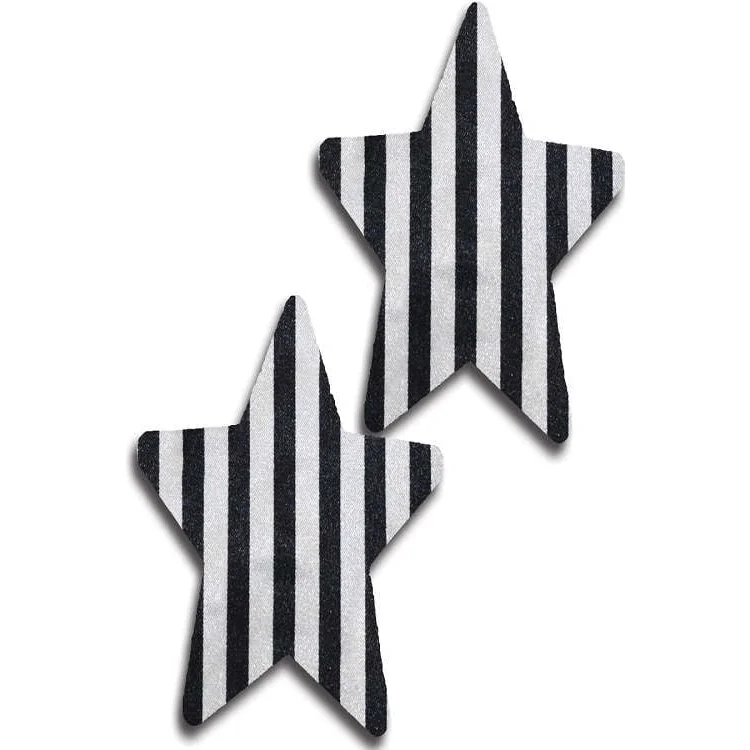 Nipple covers for covering nipples discreetly-STRIPED STAR NIPPLE PASTIES