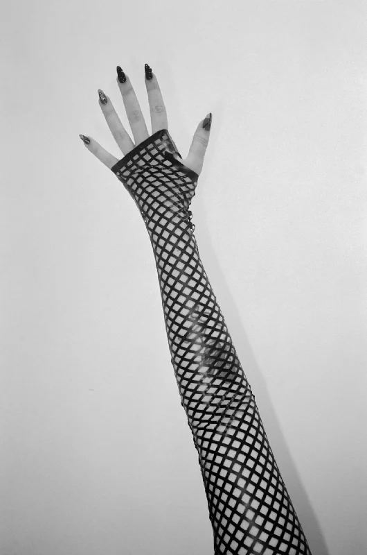 Nipple covers for keeping garments in place-Fishnet Opera Gloves