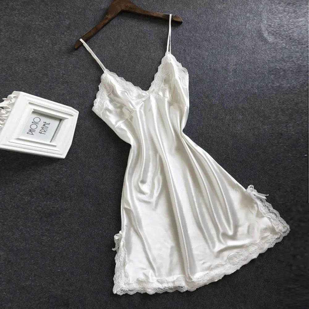 Women's sexy nightwear with delicate lace trim-Side Bow Satin Nightgown