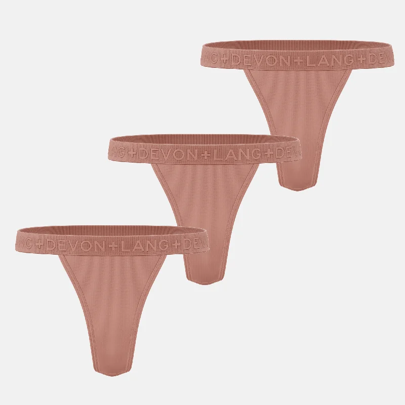 Seamless cotton panties for smooth fit-Katrina V-Thong - Multi-Packs - Skin Bronze