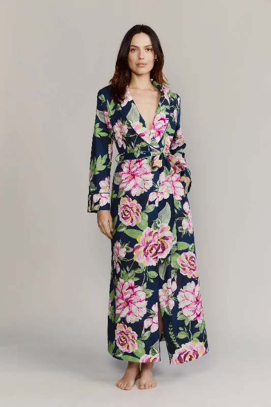 Comfortable women's robes with matching attire-Matador Pink Peonies Cotton Robe