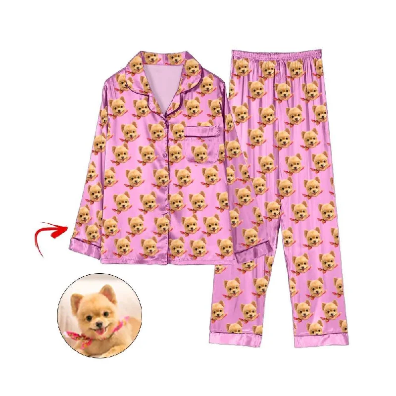 Fashionable matching mother and kid same suit for outings-Custom Photo Satin Pajamas I Love My Dog Pink Fashionable matching mother and kid same suit for outings-Custom Photo Satin Pajamas I Love My Dog Pink