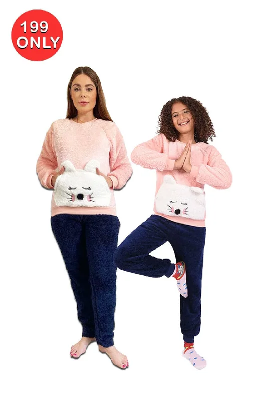 Matching family outfits mother and kid same suit-بيجامة شتوي بناتي فرو بتصميم سليبي باني | كادلز استور Matching family outfits mother and kid same suit-بيجامة شتوي بناتي فرو بتصميم سليبي باني | كادلز استور
