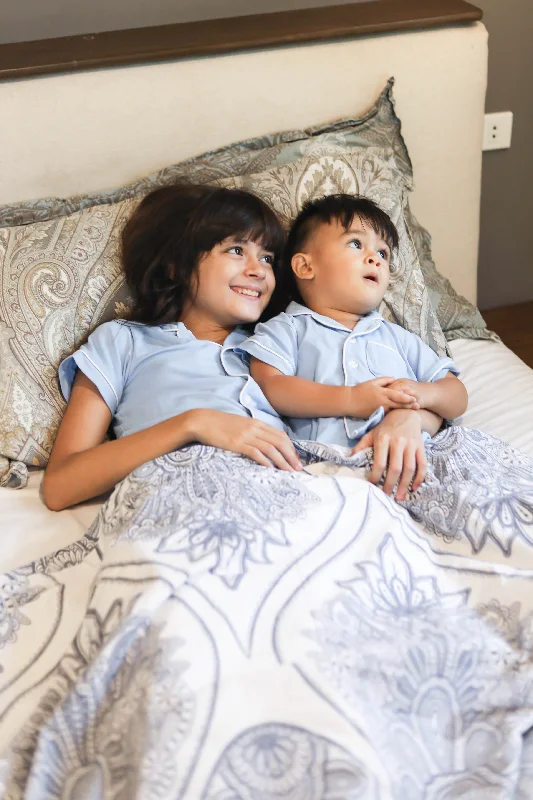 Fashionable matching mother and kid same suit for playdates-Kid's Cozy Cotton Pajama Set in Maya Blue (unisex) Fashionable matching mother and kid same suit for playdates-Kid's Cozy Cotton Pajama Set in Maya Blue (unisex)