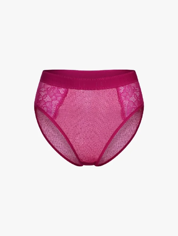Women's panties with tummy control features-ELLE 24/7 Lace High Waisted Brief - Pink