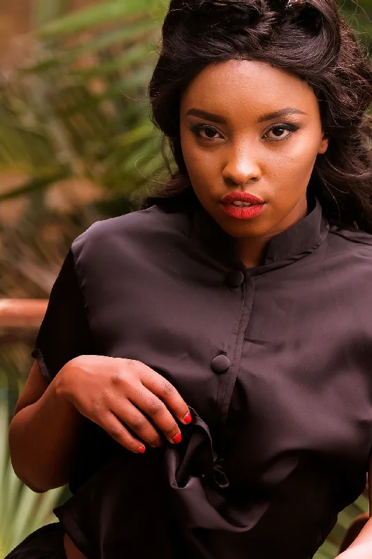 Elegant robes for women with soft, silky fabric-Beltza Black Short Sleeve Blouse