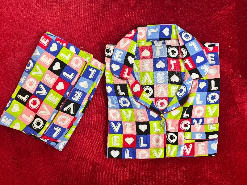 Trendy mother and kid same suit for seasonal fun-Blue Love Heart