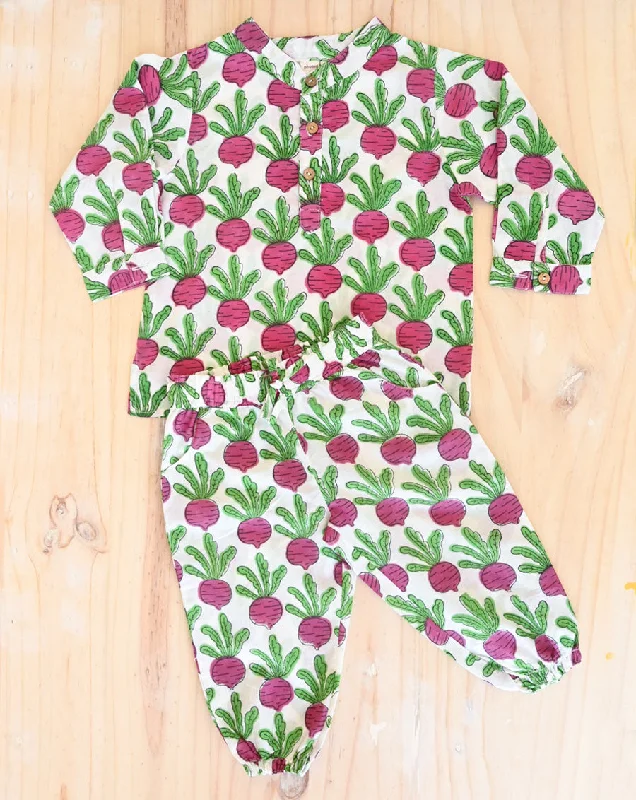 Comfortable matching suits for mothers and kids-Beet-the-Root Cotton Kurta Pyjama Set for Kids