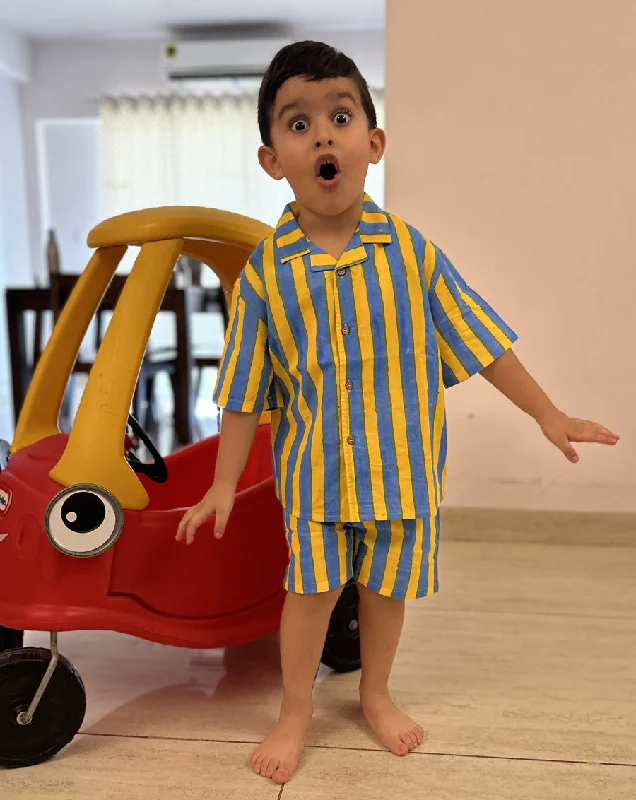 Matching mother and kid same suit for fashion-forward families-Bandstands Shortees - Soft Cotton Shirt & Shorts Set for Kids