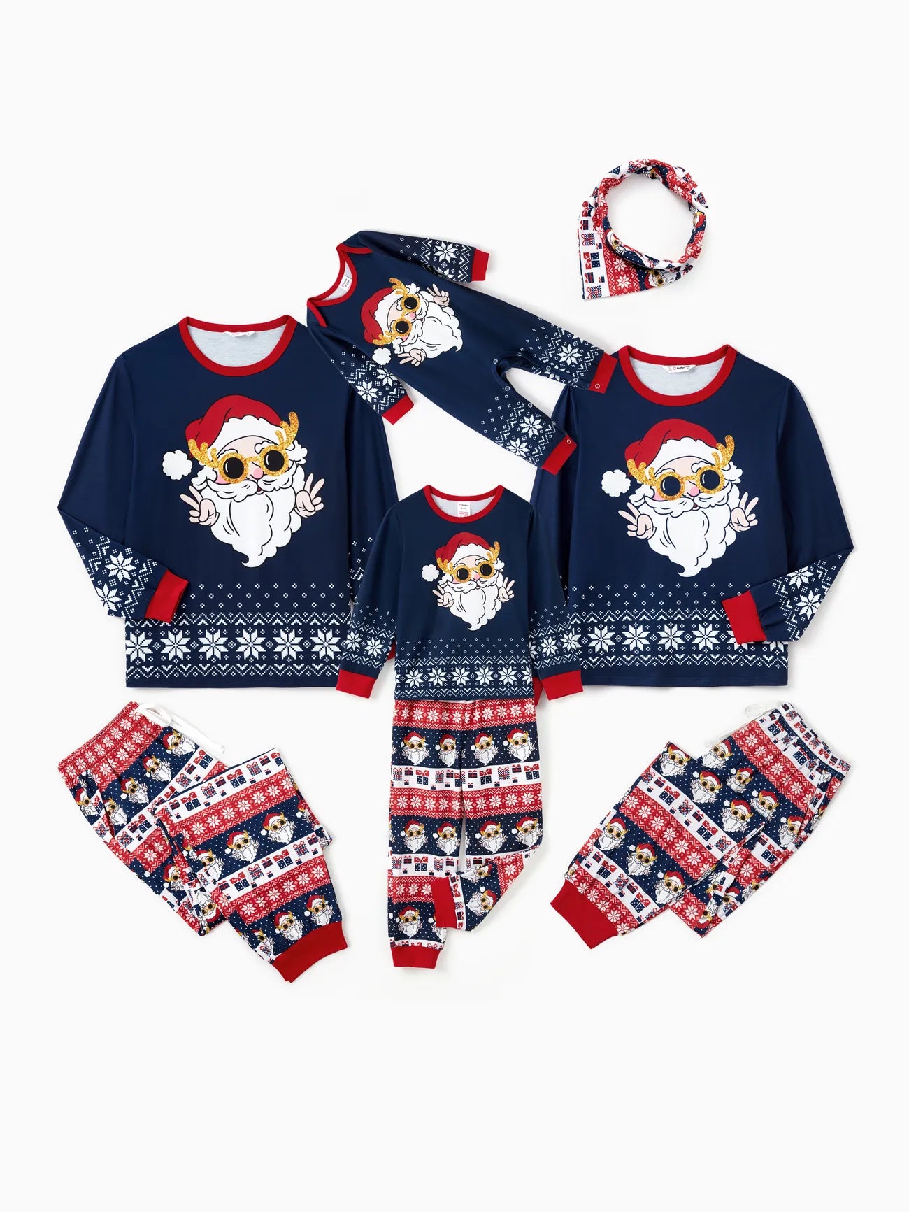 Matching mother and kid same suit with playful designs-Matching Family Santa Graphic Pajama Set