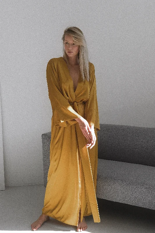Women's robes with plush feel for bedtime-Kimono Silk Long Robe
