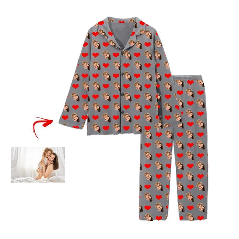 Mother and kid same suit for family celebrations-Personalised Pyjamas Heart Happy Mother's Day Grey Mother and kid same suit for family celebrations-Personalised Pyjamas Heart Happy Mother's Day Grey