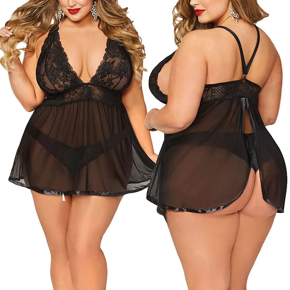 Sexy lingerie for feeling sexy and confident-Plus Size 5XL Erotic Lace Babydoll - Sexy Sleepwear