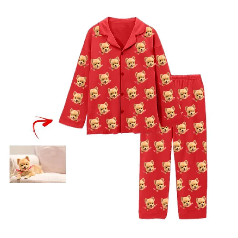 Comfortable matching mother and kid same suit for long trips-Personalised Pyjamas I Love My Dog Red