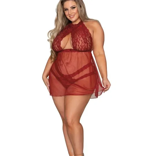 Comfortable women's sexy nightwear with relaxed look-Stretch Lace Babydoll & Panty Set